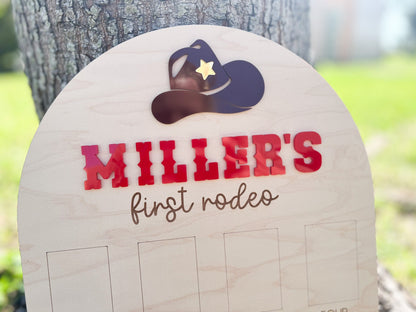 One Year Of Photo Board, First Rodeo Birthday Party Decor, Cowboy Theme First Birthday, 1st Birthday Rodeo Party, 12 Month Photo display