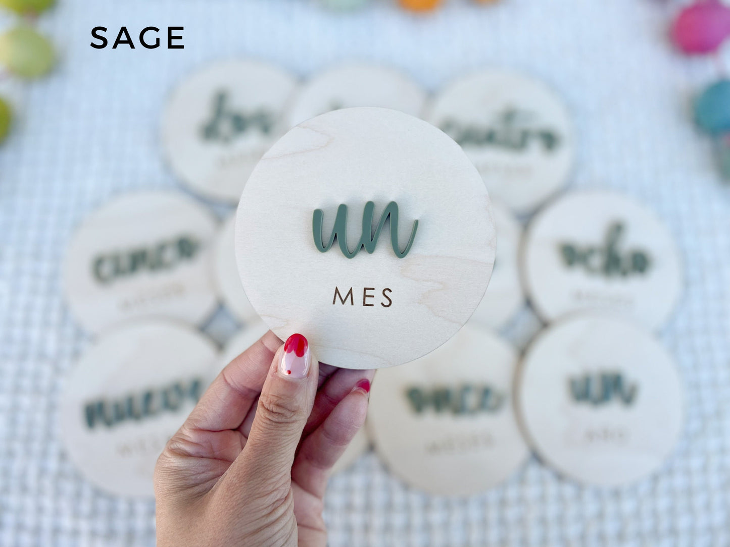 Spanish Monthly Milestone Marker, Baby Month Photo Sign, Monthly Wooden Milestone Discs, Baby Shower Gift, Espanol Baby Milestone Acrylic