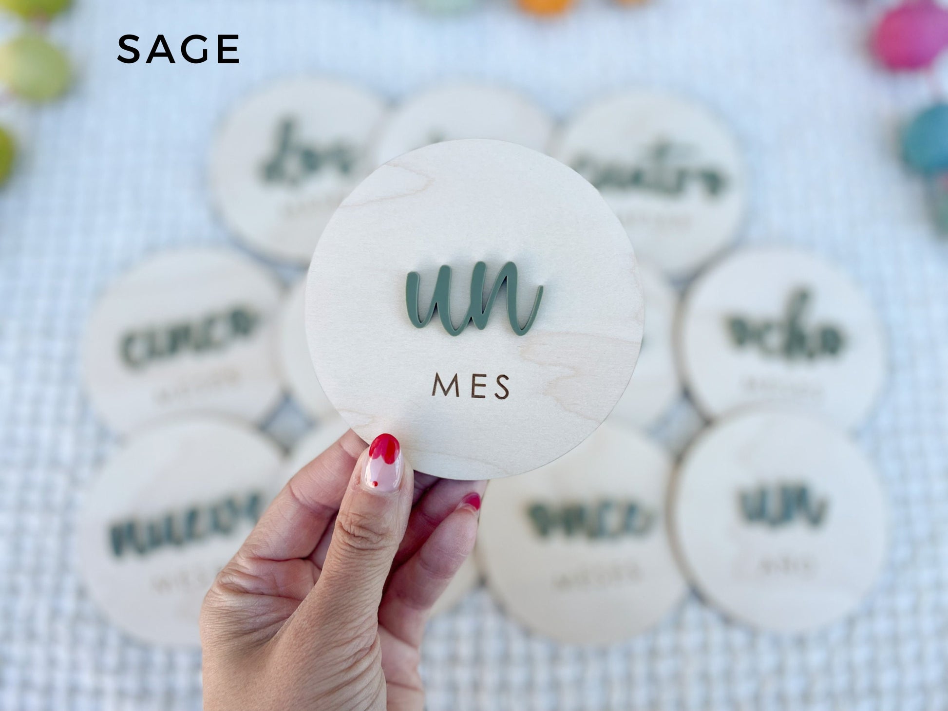 Spanish Monthly Milestone Marker, Baby Month Photo Sign, Monthly Wooden Milestone Discs, Baby Shower Gift, Espanol Baby Milestone Acrylic