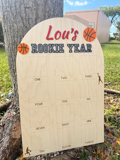 Basketball Birthday Photo Board, Sport Theme First Birthday, Rookie Year First Photo Board, 1st Birthday Basketball Party, 12 Month Photo