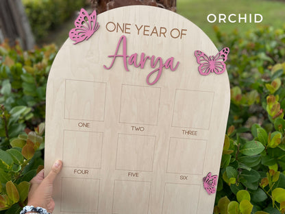 One Year of Photo Board, Butterfly First Birthday, Baby's First Year Sign, Fairy Enchanted Garden Birthday Decor, 1st Birthday Photo Collage