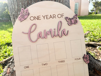 One Year of Photo Board, Butterfly First Birthday, Baby's First Year Sign, Fairy Enchanted Garden Birthday Decor, 1st Birthday Photo Collage