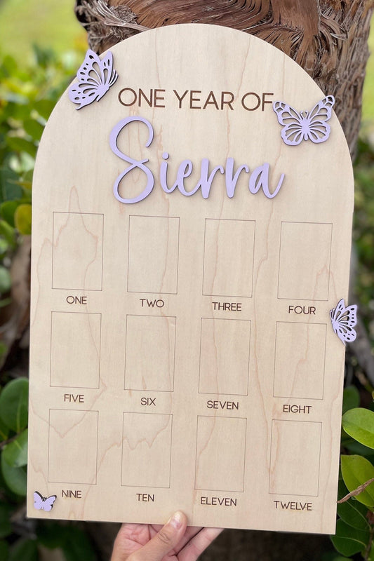 One Year of Photo Board, Butterfly First Birthday, Baby's First Year Sign, Fairy Enchanted Garden Birthday Decor, 1st Birthday Photo Collage