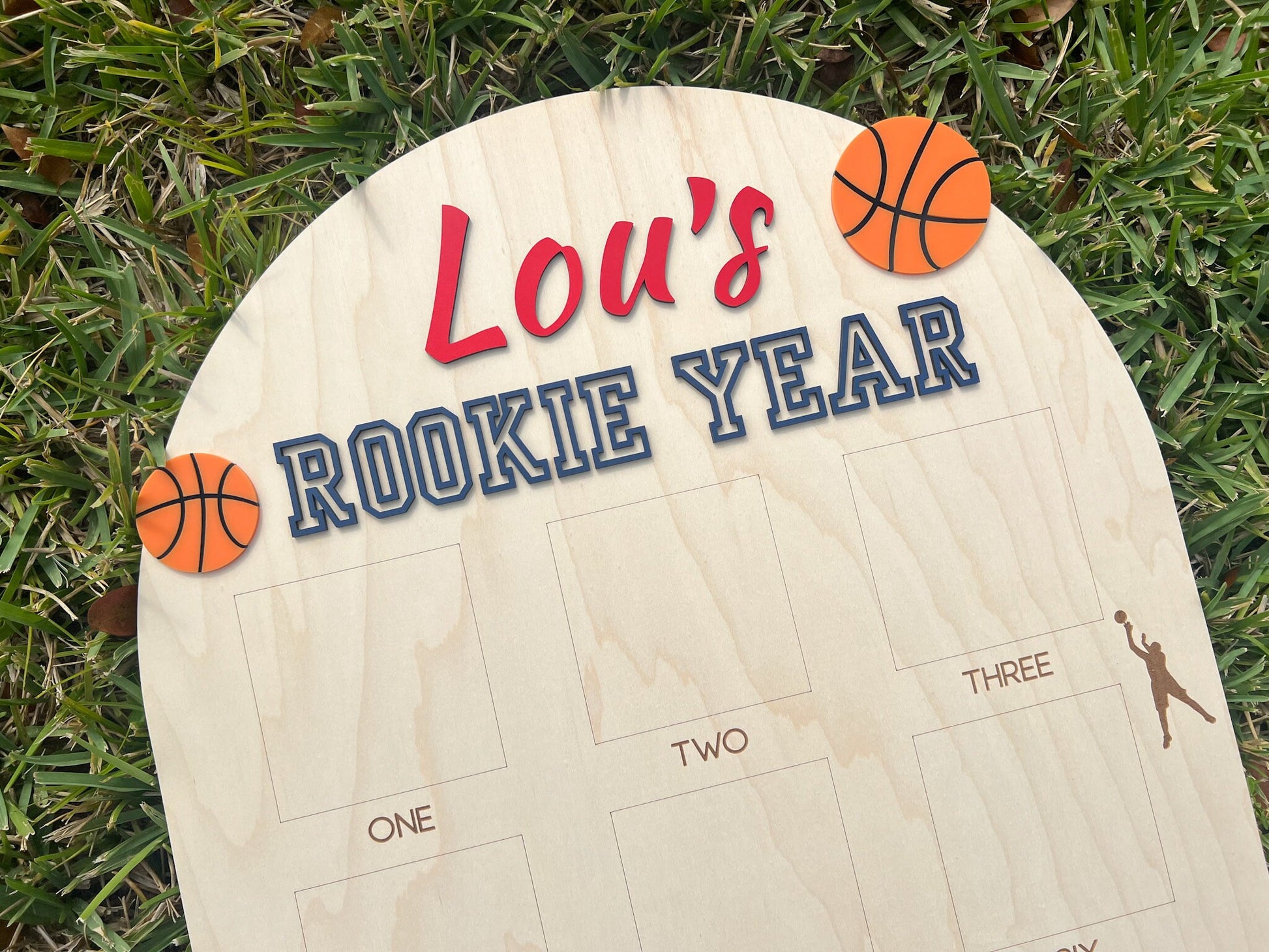 Basketball Birthday Photo Board, Sport Theme First Birthday, Rookie Year First Photo Board, 1st Birthday Basketball Party, 12 Month Photo