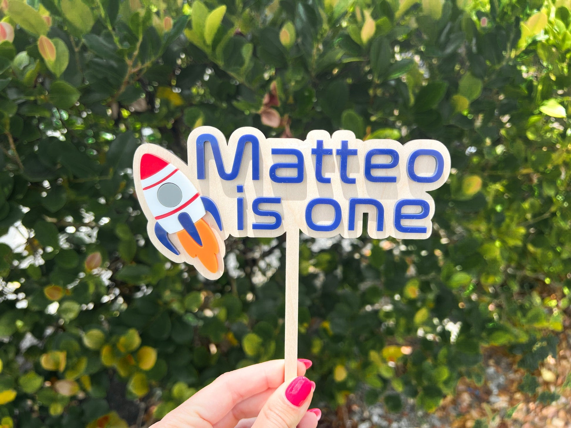 Outer Space Theme First Birthday Cake Topper, Personalized Acrylic Cake Topper, Space theme Galaxy Party Decor, Rocket Ship 1st Birthday