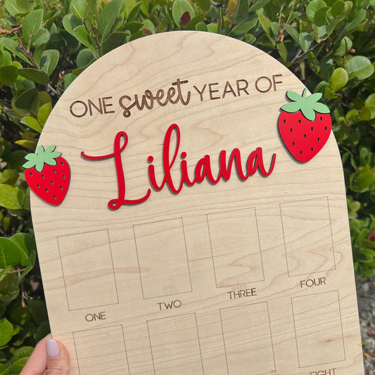 Berry First Birthday Photo Board, One Sweet Year Strawberry Birthday decor, Baby's first year Sign, 12 month frame, 1st Birthday Collage