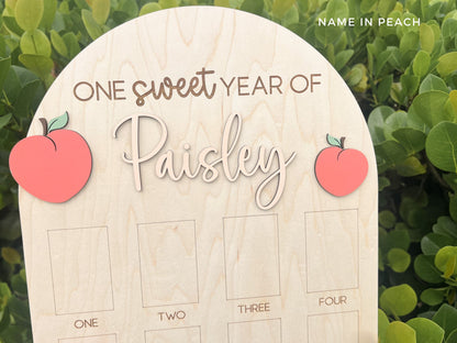 One Sweet Year Photo Board, One Sweet Peach Birthday decor, Baby's first year Sign, 12 month frame, Peachy One 1st Birthday Photo Collage