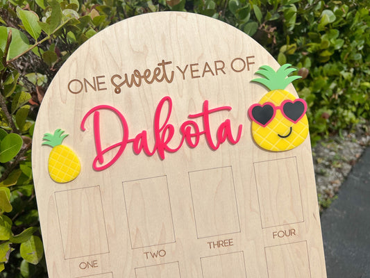 One Year Of Birthday Photo Board, One Sweet Year Party Like a Pineapple Birthday decor, Baby's first year Sign, 12 month frame, 1st Birthday