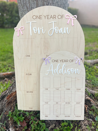 My First Year Photo Display, Bow Theme first Birthday, Coquette First Birthday Bow Party Decor, One Year of Photo Board, Baby's first year