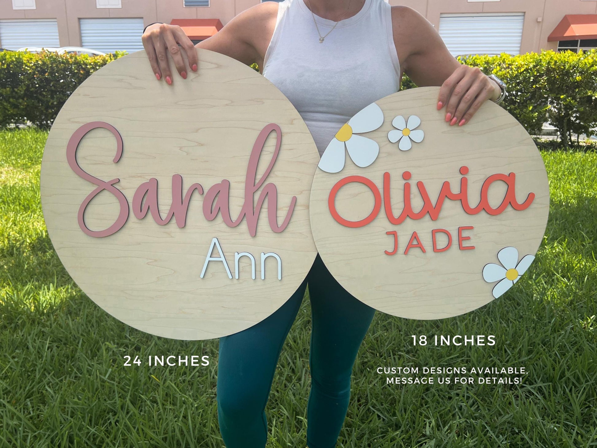 Round Wood Nursery Name Sign, Floral Above Crib Name Sign, 3D Custom Name Sign, Baby Shower Gift, Baby Name Reveal, Girl Daisy Nursery Theme