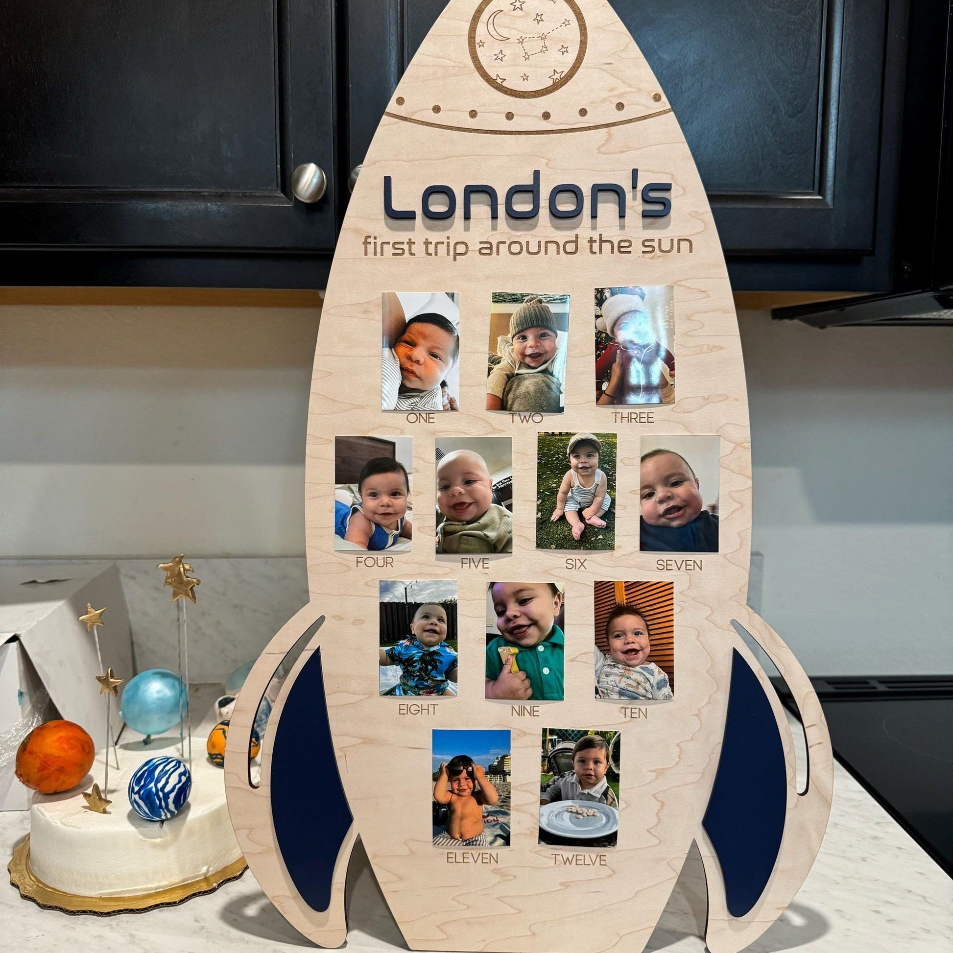 First Trip Around The Sun Monthly Photo Board, Galaxy First Birthday Photo Board, Outer Space Theme Baby First Birthday Rocket Ship Decor