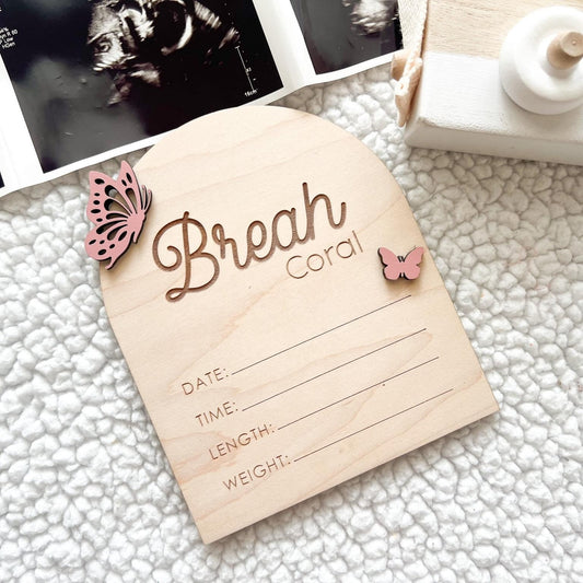 Baby Announcement Name Sign for Hospital with Butterflies, Birth Announcement Sign for Newborn Sign for Girl, Keepsake Gift for Newborn