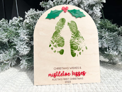 Christmas Footprint Sign Board, Mistletoe Kids Christmas Footprint Craft, Mistletoe Kisses Footprint Keepsake Board, Baby Feet Christmas