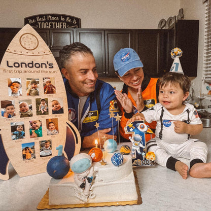 First Trip Around The Sun Monthly Photo Board, Galaxy First Birthday Photo Board, Outer Space Theme Baby First Birthday Rocket Ship Decor