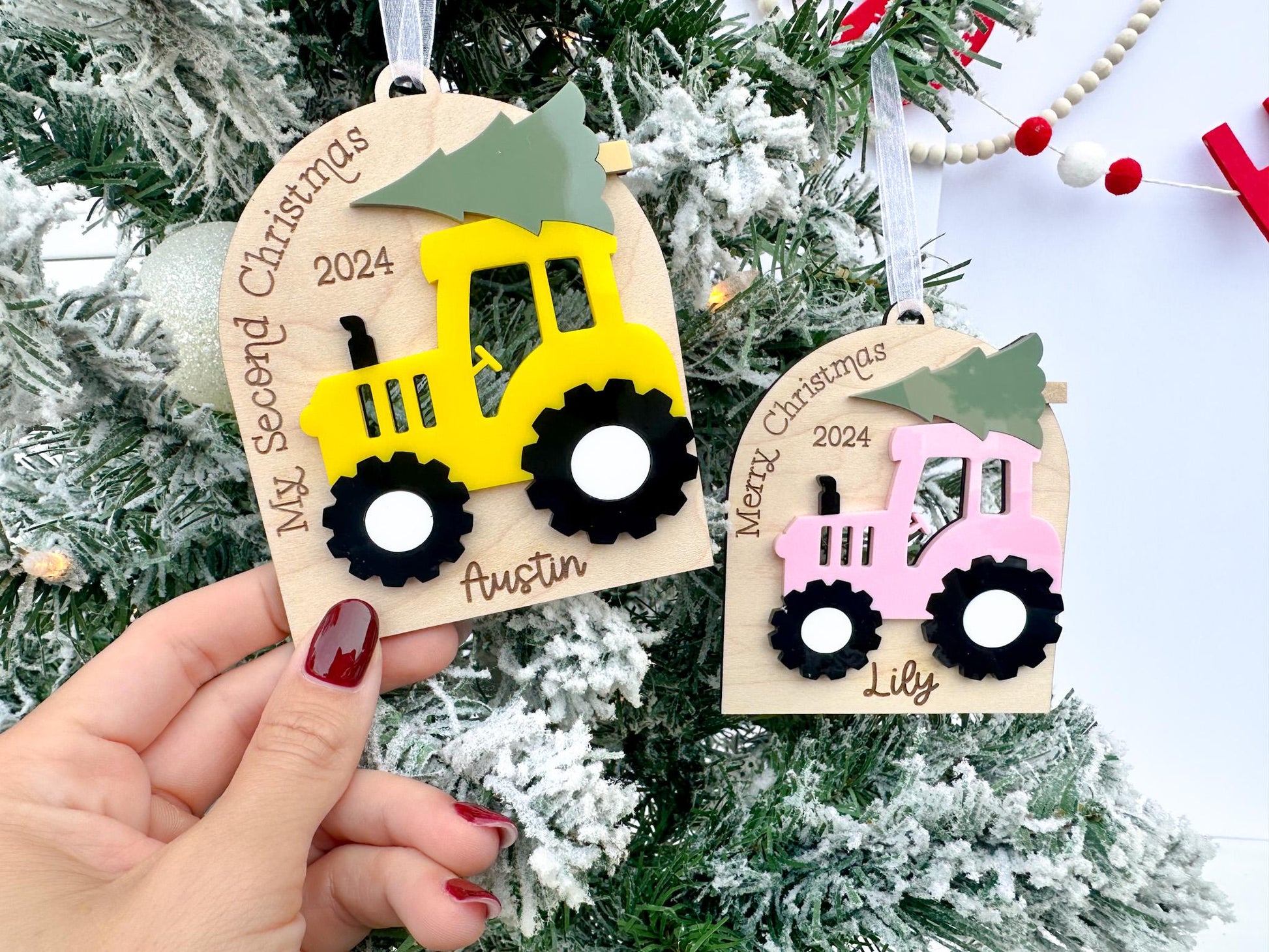 Boy First Christmas Ornament 2024, Baby's First Christmas Tractor Ornament, Kids Merry Christmas Ornament, Second Christmas Gift Tag