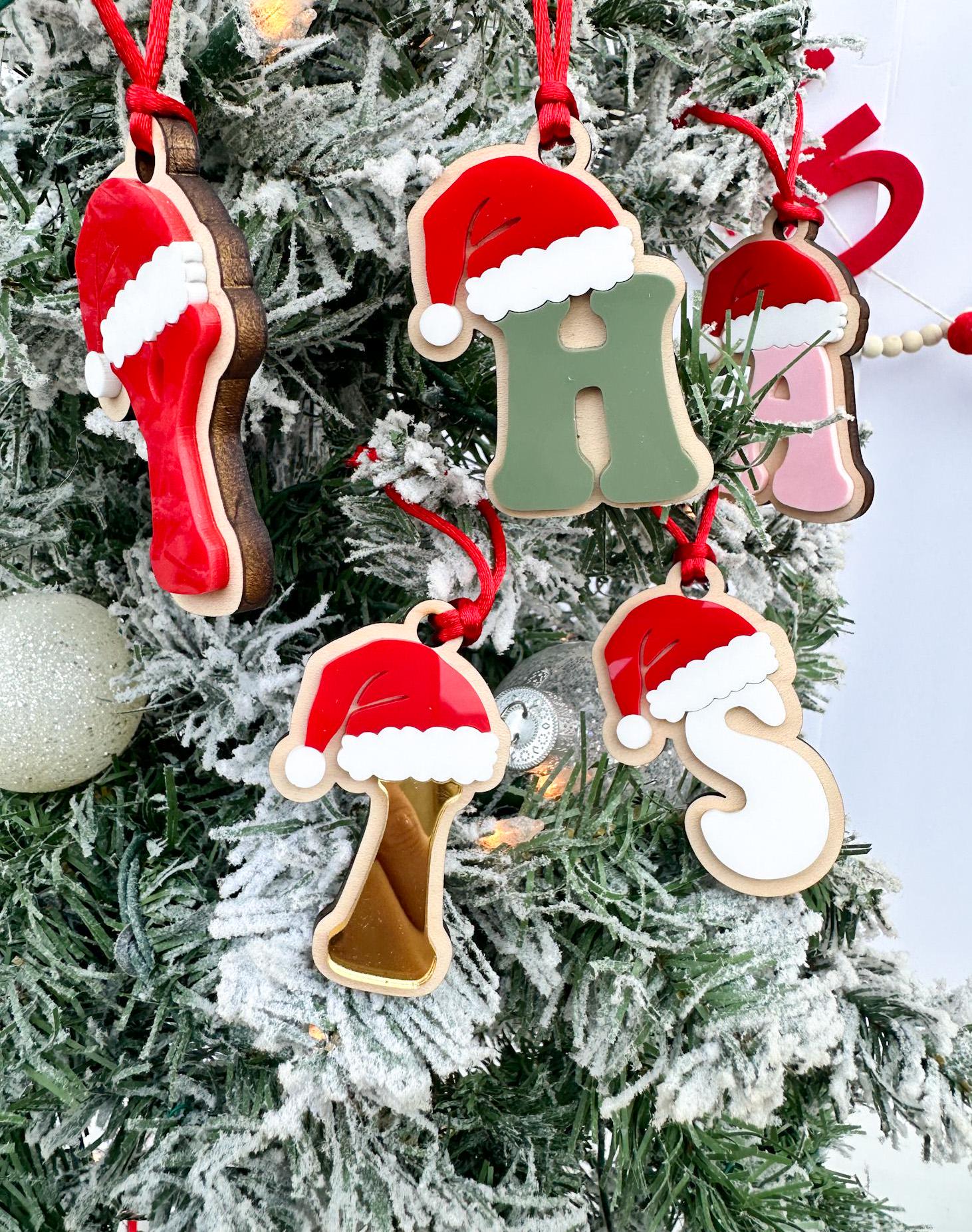 Initial Stocking Tag, Santa Initial Christmas Ornament, Family Stocking Tags, Letter Gift tag for Christmas, Initial Ornament