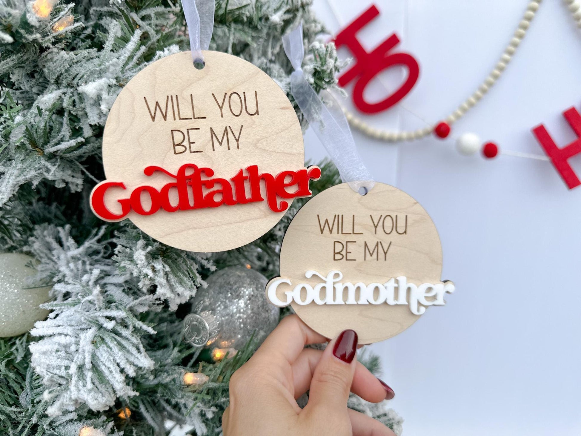 Will you be my Godmother & Godfather Christmas Ornament Set, Godparent Proposal Gift Idea, Godmother Ornament Proposal, Godparents Gift idea