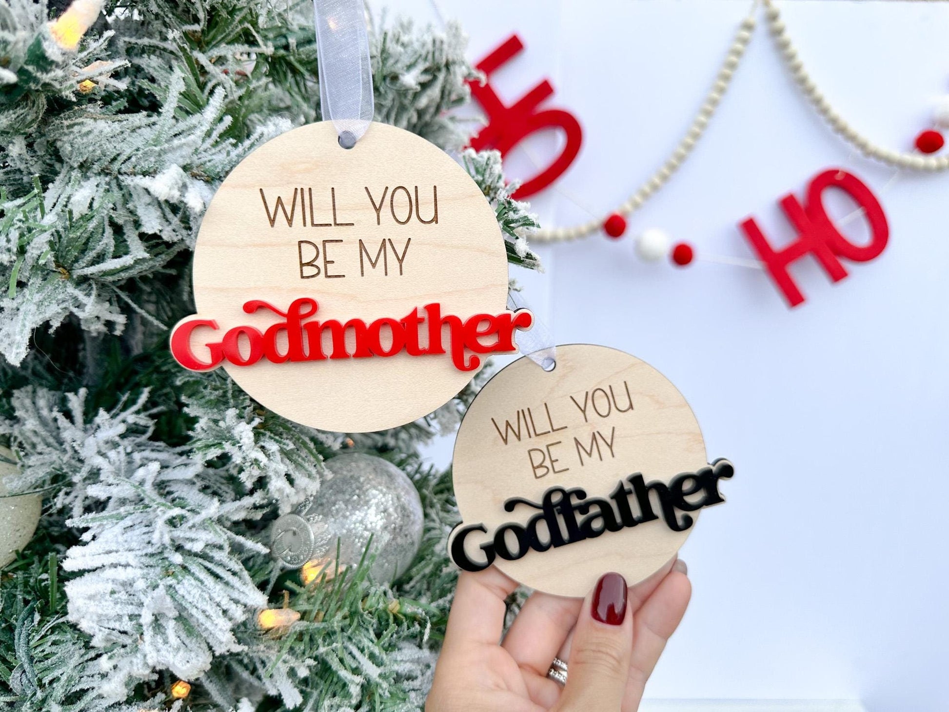 Will you be my Godmother & Godfather Christmas Ornament Set, Godparent Proposal Gift Idea, Godmother Ornament Proposal, Godparents Gift idea