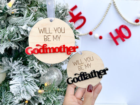 Will you be my Godmother & Godfather Christmas Ornament Set, Godparent Proposal Gift Idea, Godmother Ornament Proposal, Godparents Gift idea