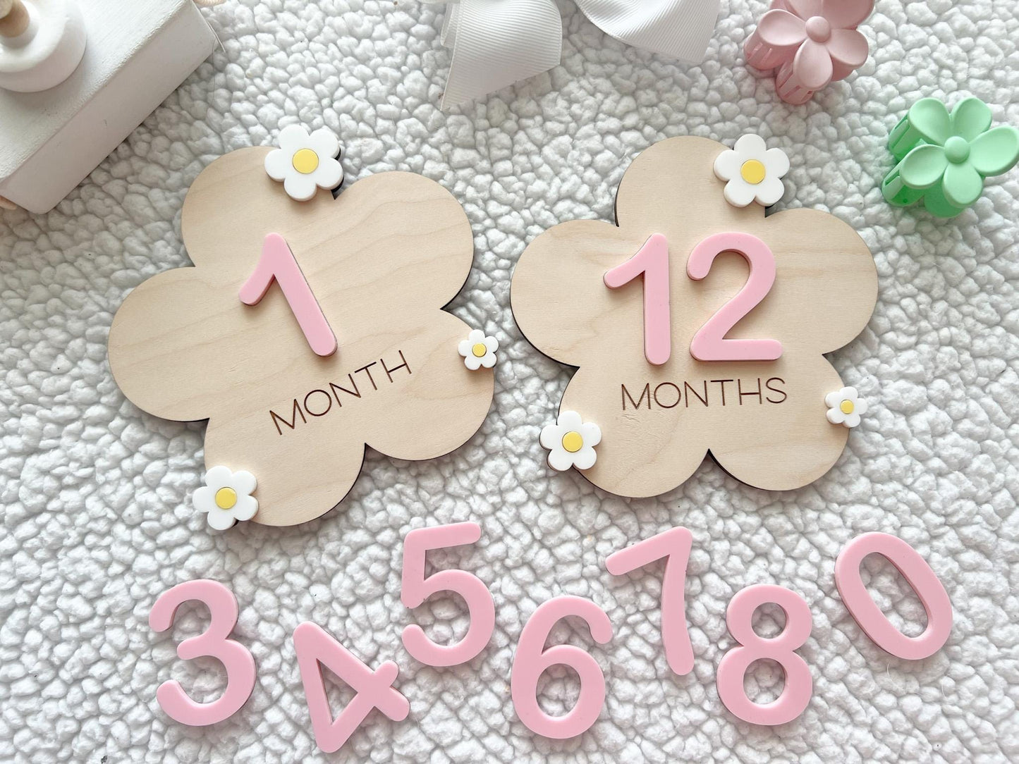 Baby Monthly Daisy Milestone Marker, Interchangeable Flower Monthly Milestone Cards, Gift for Baby Shower Gift, Newborn Photo Prop for girls