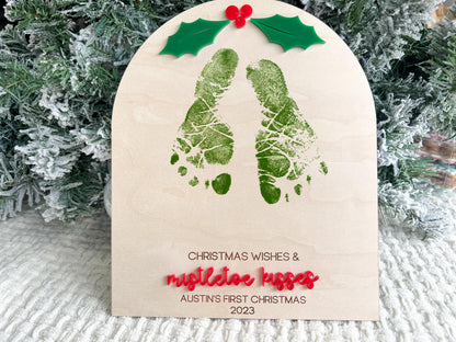 Christmas Footprint Sign Board, Mistletoe Kids Christmas Footprint Craft, Mistletoe Kisses Footprint Keepsake Board, Baby Feet Christmas