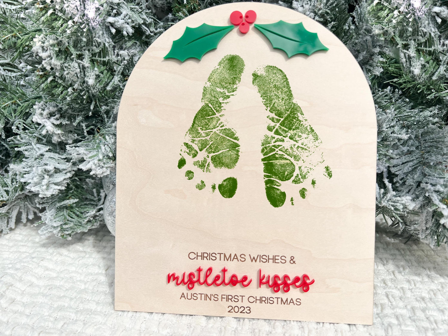 Christmas Footprint Sign Board, Mistletoe Kids Christmas Footprint Craft, Mistletoe Kisses Footprint Keepsake Board, Baby Feet Christmas