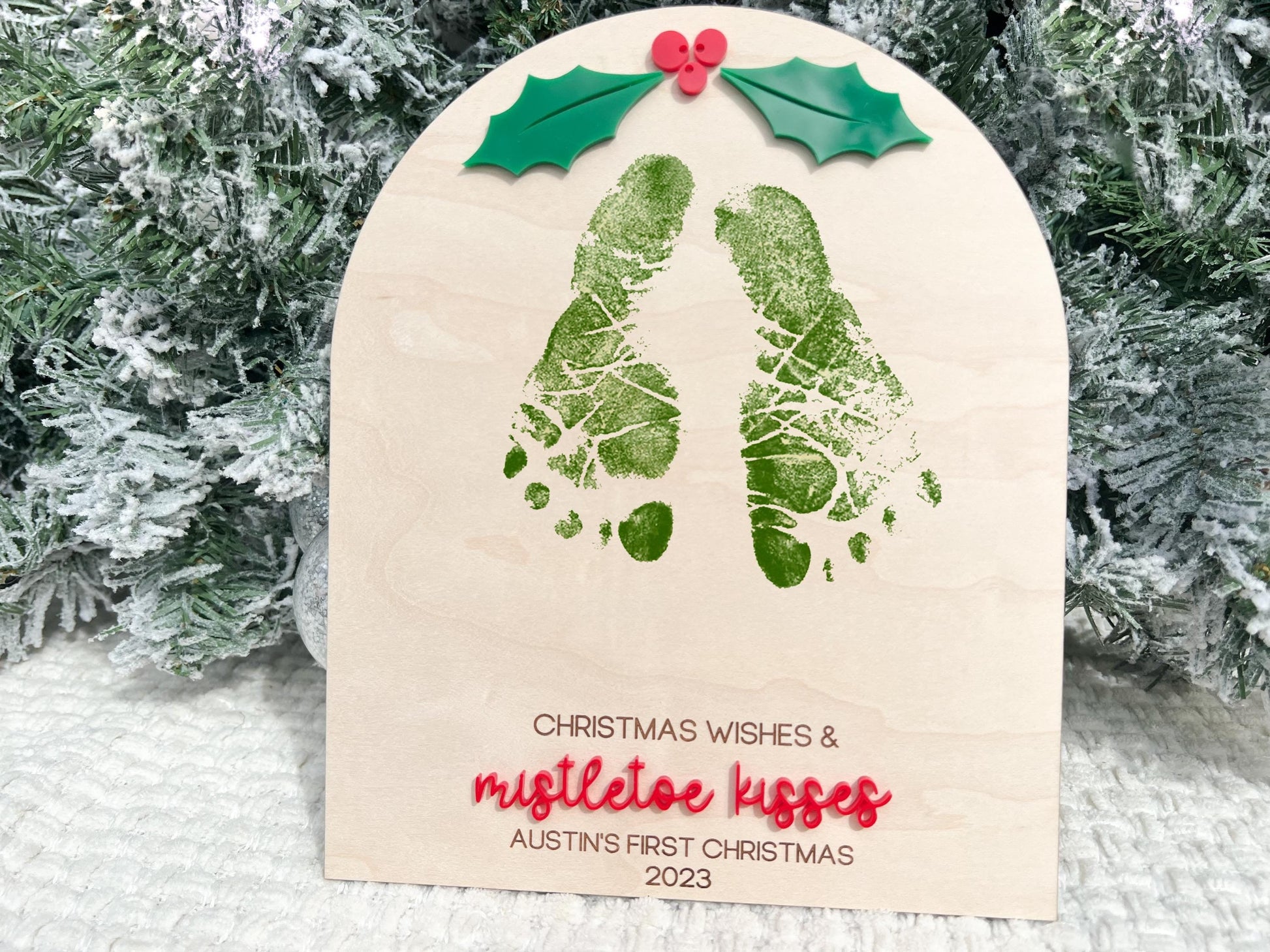 Christmas Footprint Sign Board, Mistletoe Kids Christmas Footprint Craft, Mistletoe Kisses Footprint Keepsake Board, Baby Feet Christmas