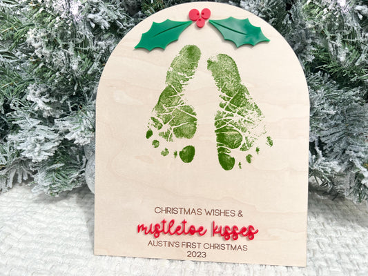 Christmas Footprint Sign Board, Mistletoe Kids Christmas Footprint Craft, Mistletoe Kisses Footprint Keepsake Board, Baby Feet Christmas