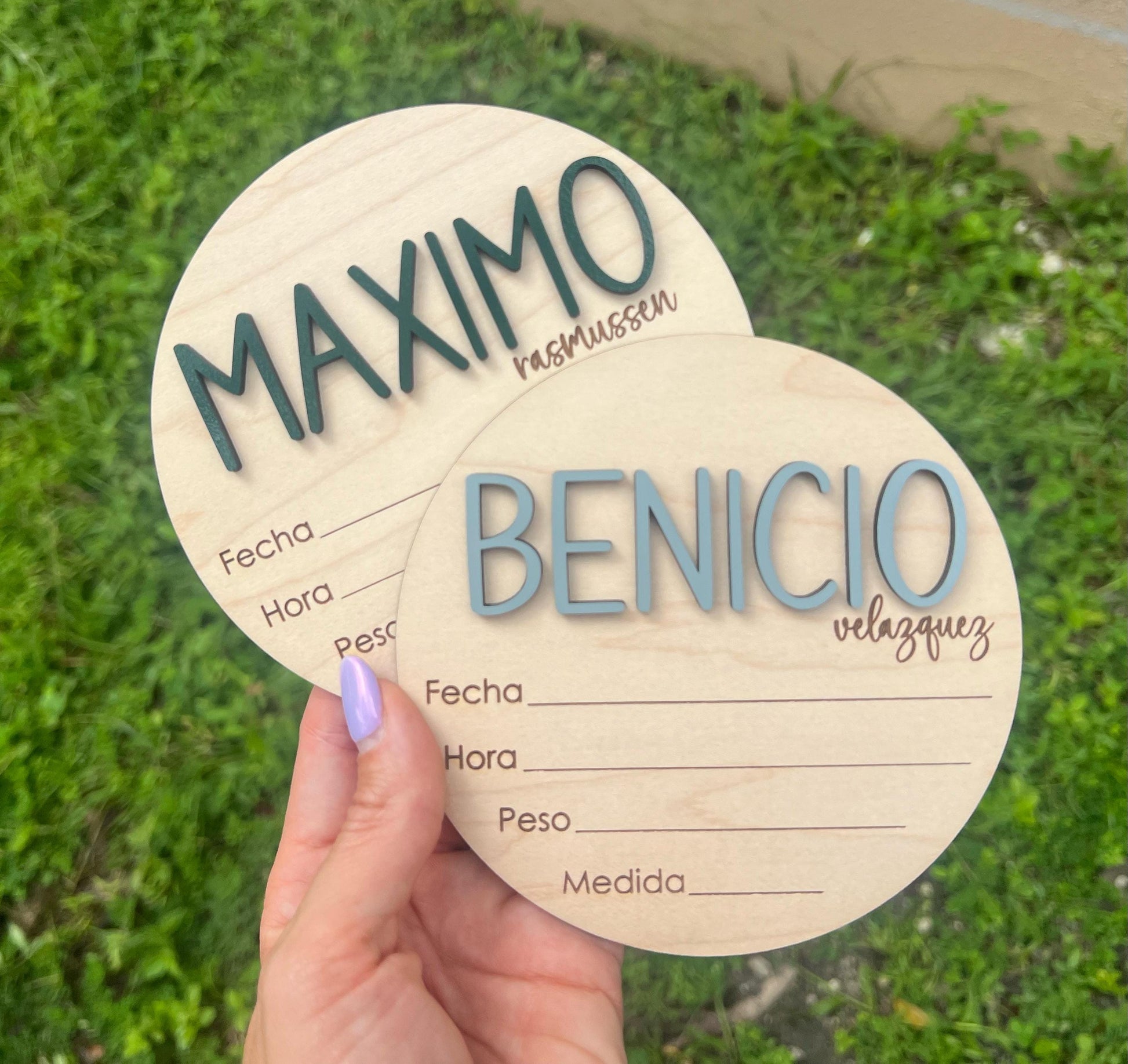 Spanish Baby Name Announcement Sign, 3D Hospital Name Wood Sign, Birth Stats Announcement Sign, Newborn Photo Prop, Engraved Baby Name Sign