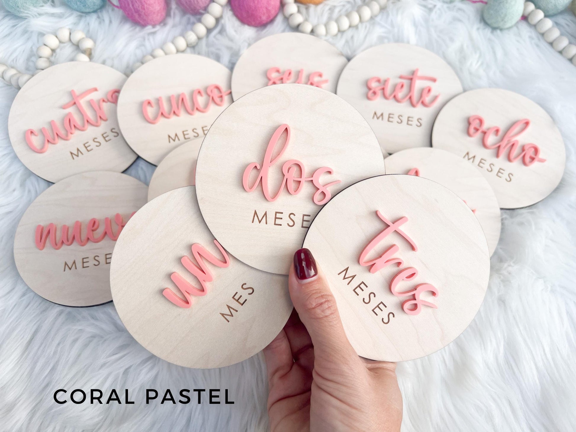 Spanish Monthly Milestone Marker, Baby Month Photo Sign, Monthly Wooden Milestone Discs, Baby Shower Gift, Espanol Baby Milestone Acrylic