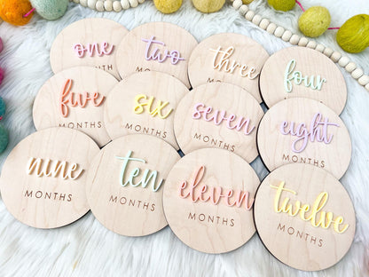 Baby Monthly Milestone Discs, Monthly Baby Tracker for Baby Girl, Monthly Photo Discs, Colorful 1-12 Month Signs Baby Acrylic