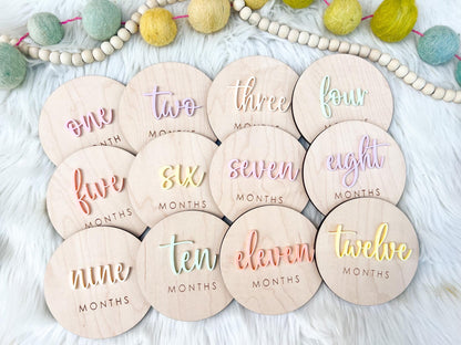 Baby Monthly Milestone Discs, Monthly Baby Tracker for Baby Girl, Monthly Photo Discs, Colorful 1-12 Month Signs Baby Acrylic