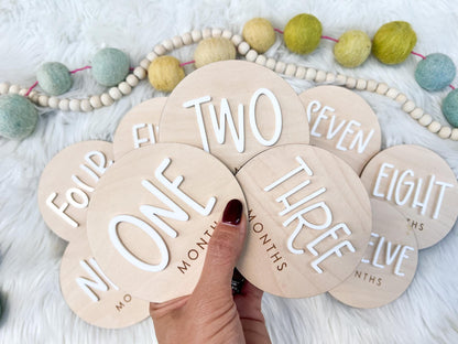 Baby Milestone Tracker, 1-12 Monthly Baby milestone cards, Monthly Wooden Milestone Discs, Personalized Month Signs Baby Acrylic Hello