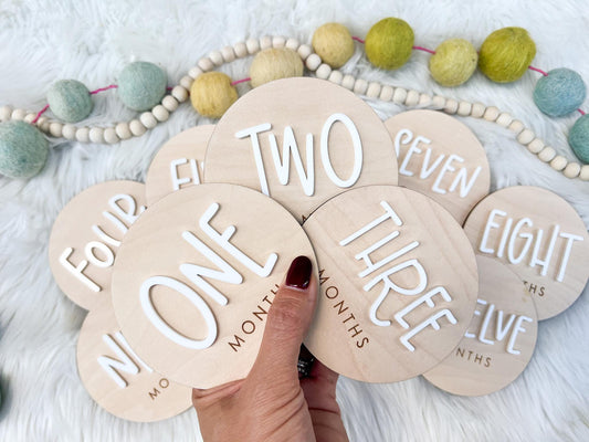 Baby Milestone Tracker, 1-12 Monthly Baby milestone cards, Monthly Wooden Milestone Discs, Personalized Month Signs Baby Acrylic Hello