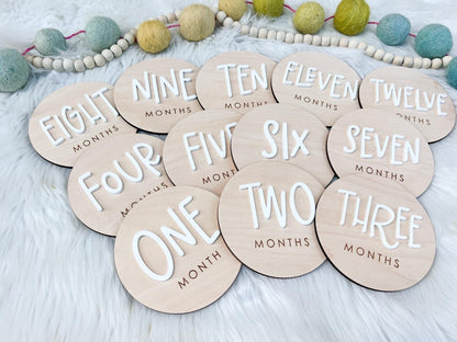 Baby Milestone Tracker, 1-12 Monthly Baby milestone cards, Monthly Wooden Milestone Discs, Personalized Month Signs Baby Acrylic Hello