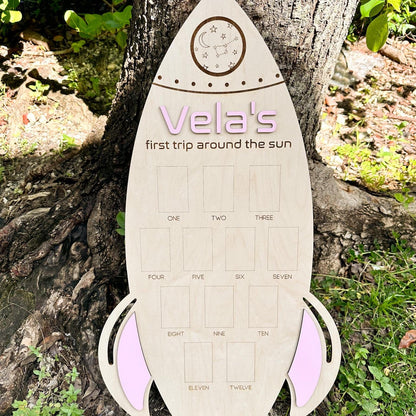 First Trip Around The Sun Monthly Photo Board, Galaxy First Birthday Photo Board, Outer Space Theme Baby First Birthday Rocket Ship Decor