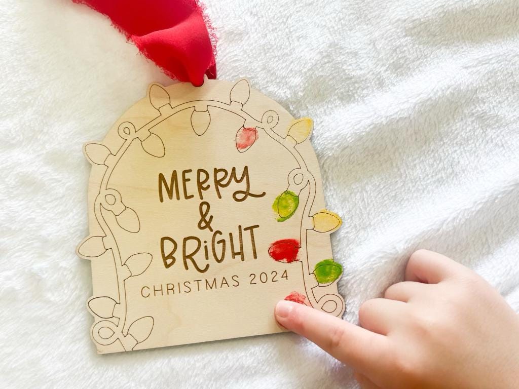 Kids Christmas Fingerprint Art Ornament, DIY Christmas Activity, Classroom Gift Christmas Craft, Kids Keepsake Ornament, Gifts Grandparents