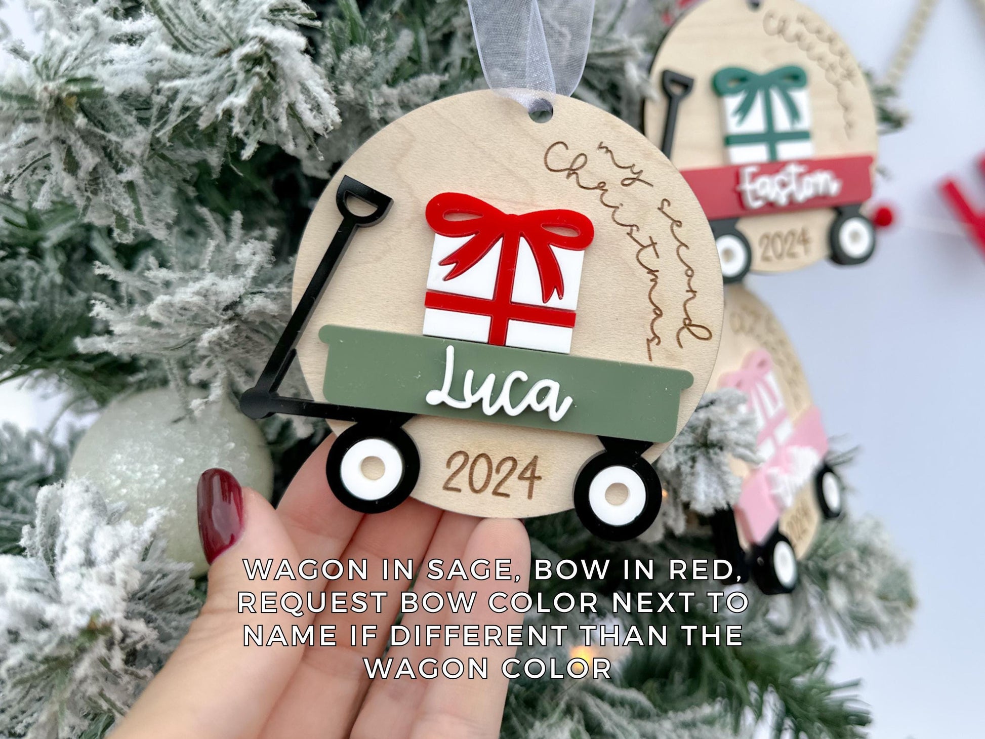 Baby's First Christmas 2024 Ornament, My First Christmas Wagon Ornament, Kids Merry Christmas Ornament, Second Christmas Ornament Gift Tag