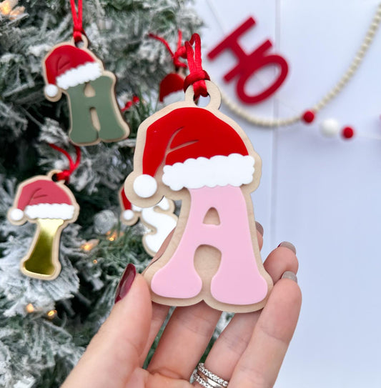 Initial Stocking Tag, Santa Initial Christmas Ornament, Family Stocking Tags, Letter Gift tag for Christmas, Initial Ornament