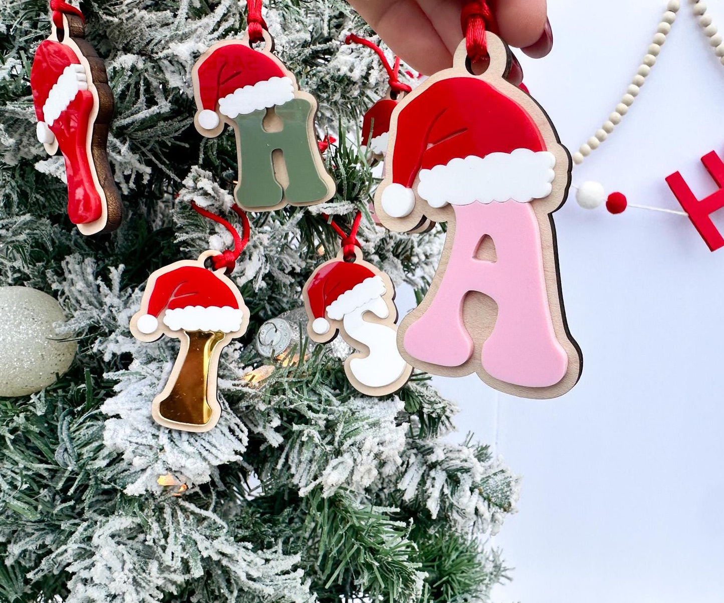 Initial Stocking Tag, Santa Initial Christmas Ornament, Family Stocking Tags, Letter Gift tag for Christmas, Initial Ornament