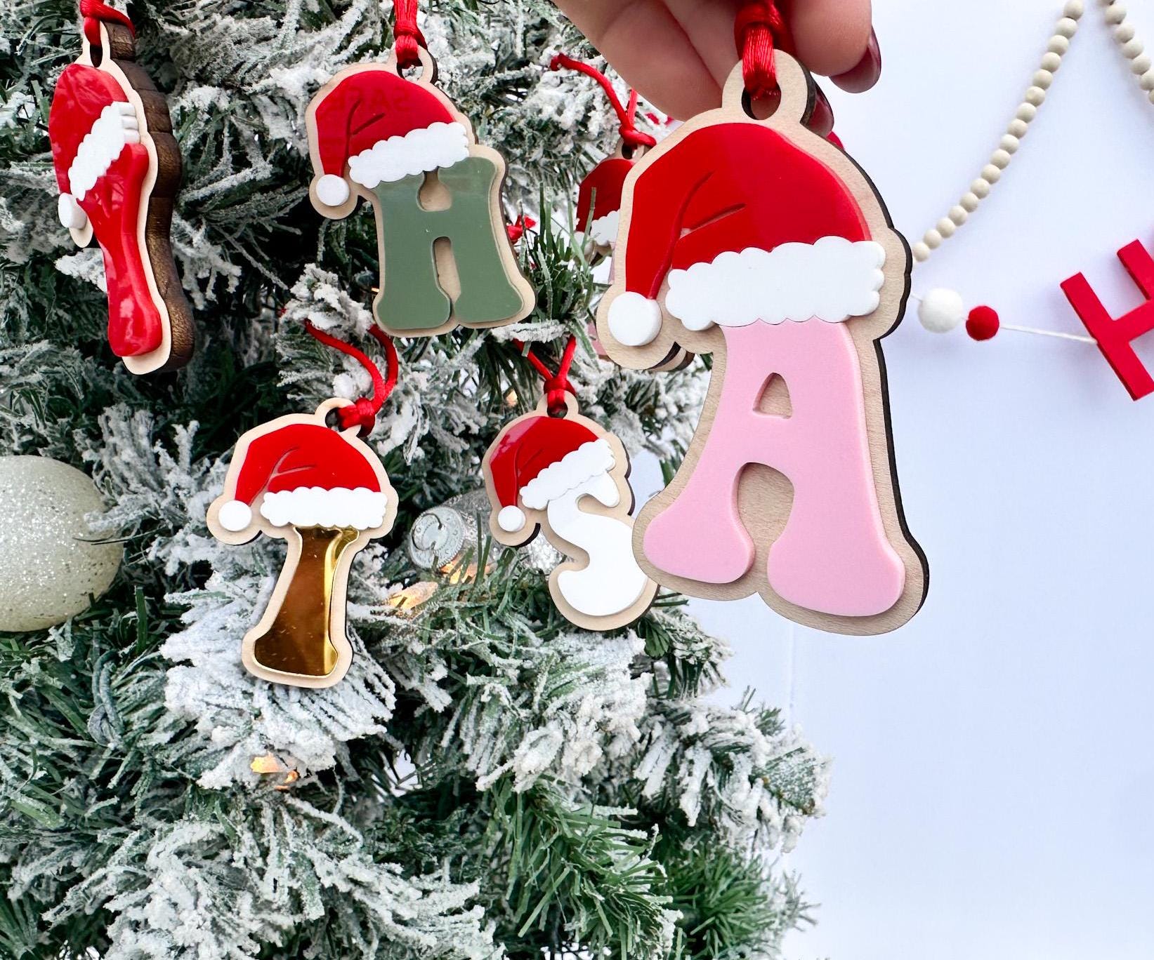 Initial Stocking Tag, Santa Initial Christmas Ornament, Family Stocking Tags, Letter Gift tag for Christmas, Initial Ornament