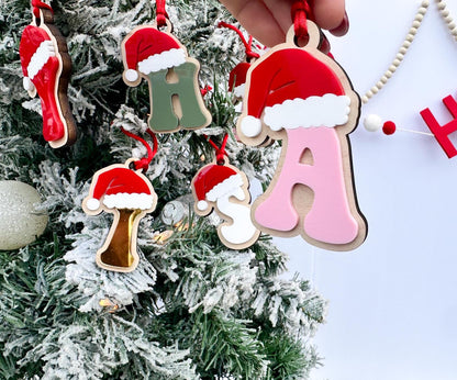 Initial Stocking Tag, Santa Initial Christmas Ornament, Family Stocking Tags, Letter Gift tag for Christmas, Initial Ornament