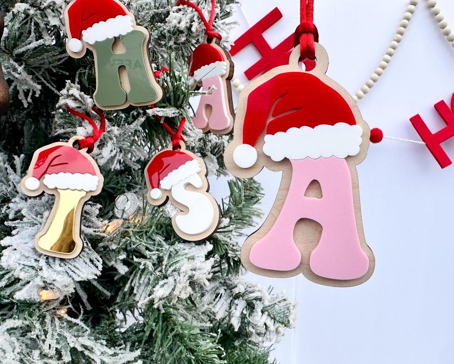 Initial Stocking Tag, Santa Initial Christmas Ornament, Family Stocking Tags, Letter Gift tag for Christmas, Initial Ornament