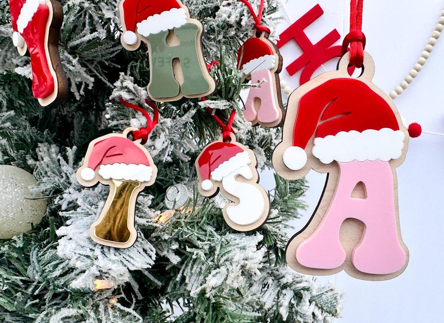 Initial Stocking Tag, Santa Initial Christmas Ornament, Family Stocking Tags, Letter Gift tag for Christmas, Initial Ornament