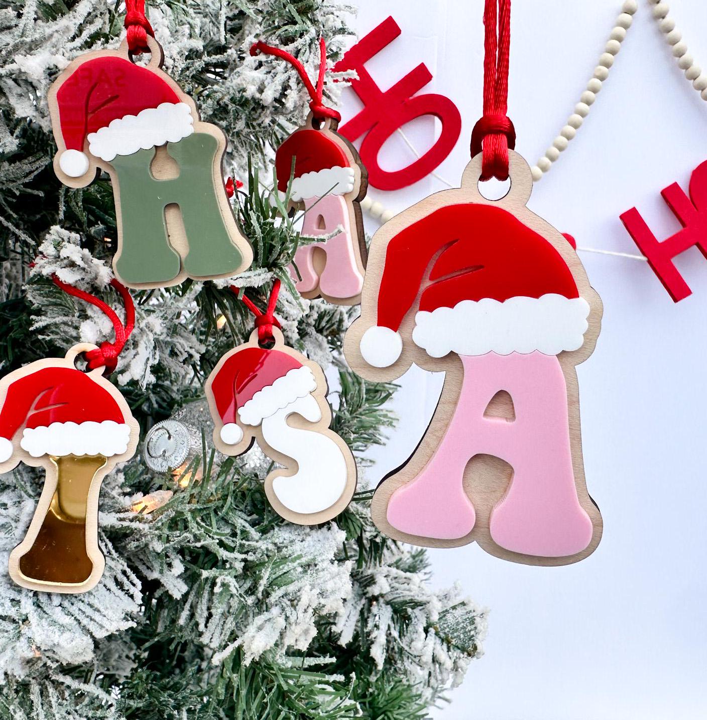 Initial Stocking Tag, Santa Initial Christmas Ornament, Family Stocking Tags, Letter Gift tag for Christmas, Initial Ornament
