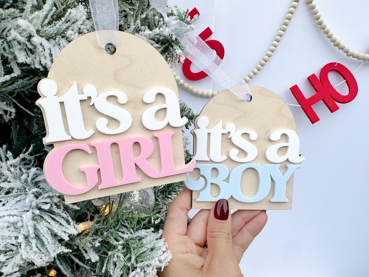 It's A Girl Christmas Ornament, It's a Boy Holiday Gender Reveal Ornament, Pregnancy Announcement, Baby Coming Soon Christmas Ornament