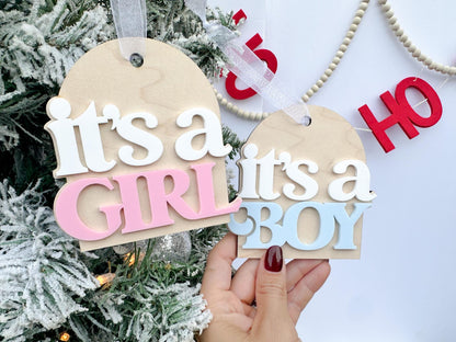 It's A Girl Christmas Ornament, It's a Boy Holiday Gender Reveal Ornament, Pregnancy Announcement, Baby Coming Soon Christmas Ornament