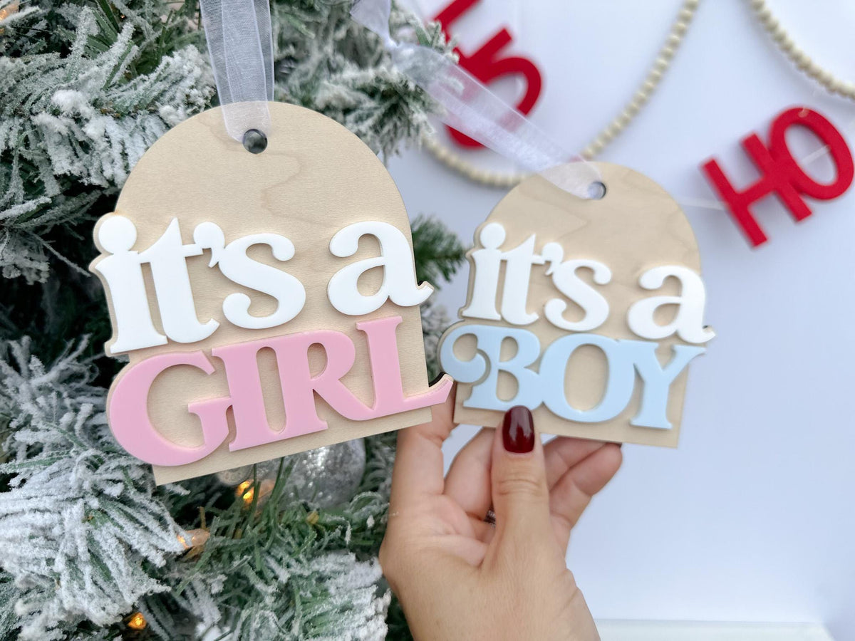 It's a Boy It's A Girl Christmas Ornament, Holiday Gender Reveal Ornament, Pregnancy Announcement, Baby Coming Soon Christmas Ornament