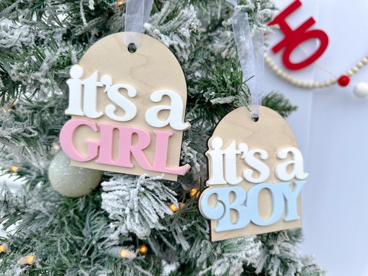 It's A Girl Christmas Ornament, It's a Boy Holiday Gender Reveal Ornament, Pregnancy Announcement, Baby Coming Soon Christmas Ornament