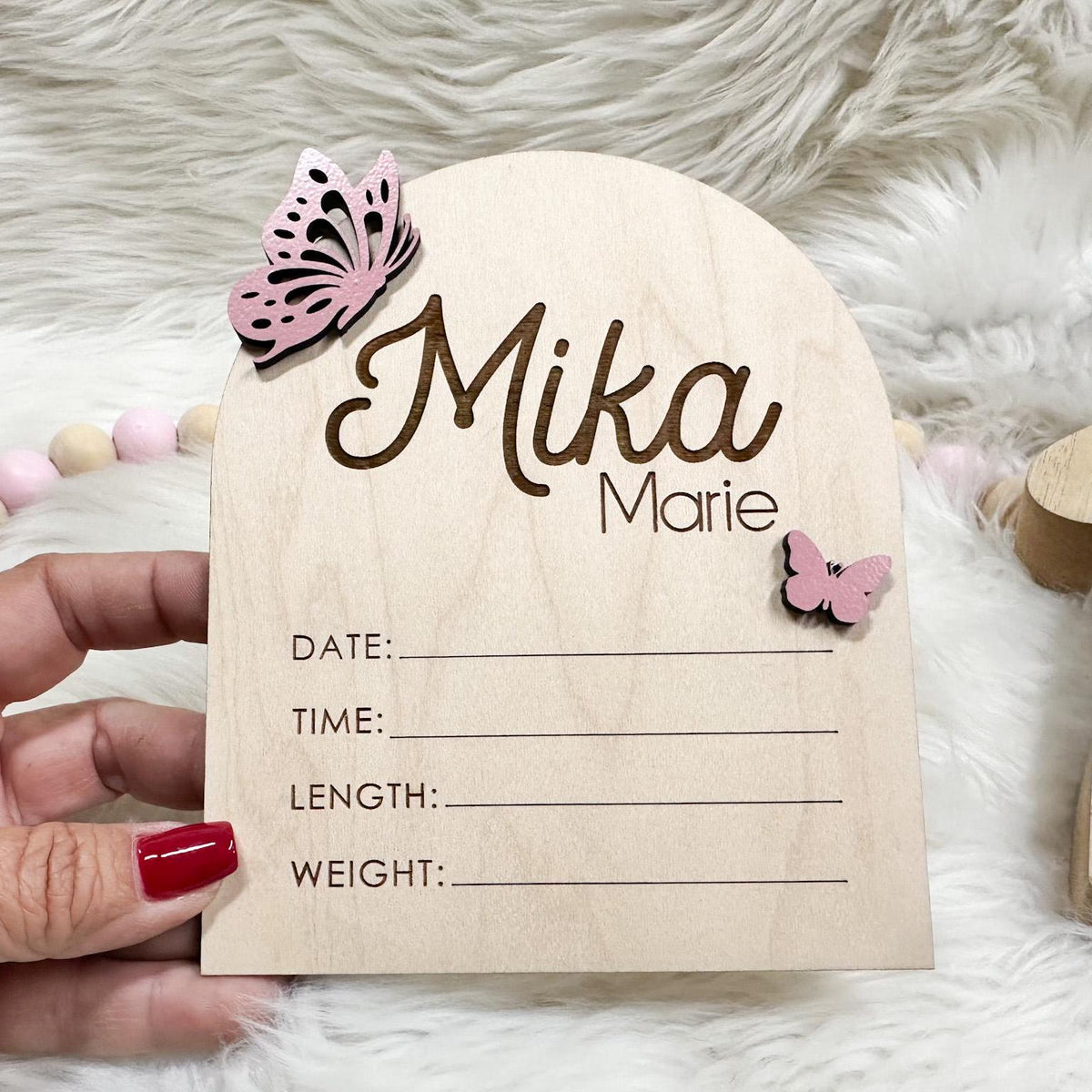 Baby Announcement Name Sign for Hospital with Butterflies, Birth Announcement Sign for Newborn Sign for Girl, Keepsake Gift for Newborn